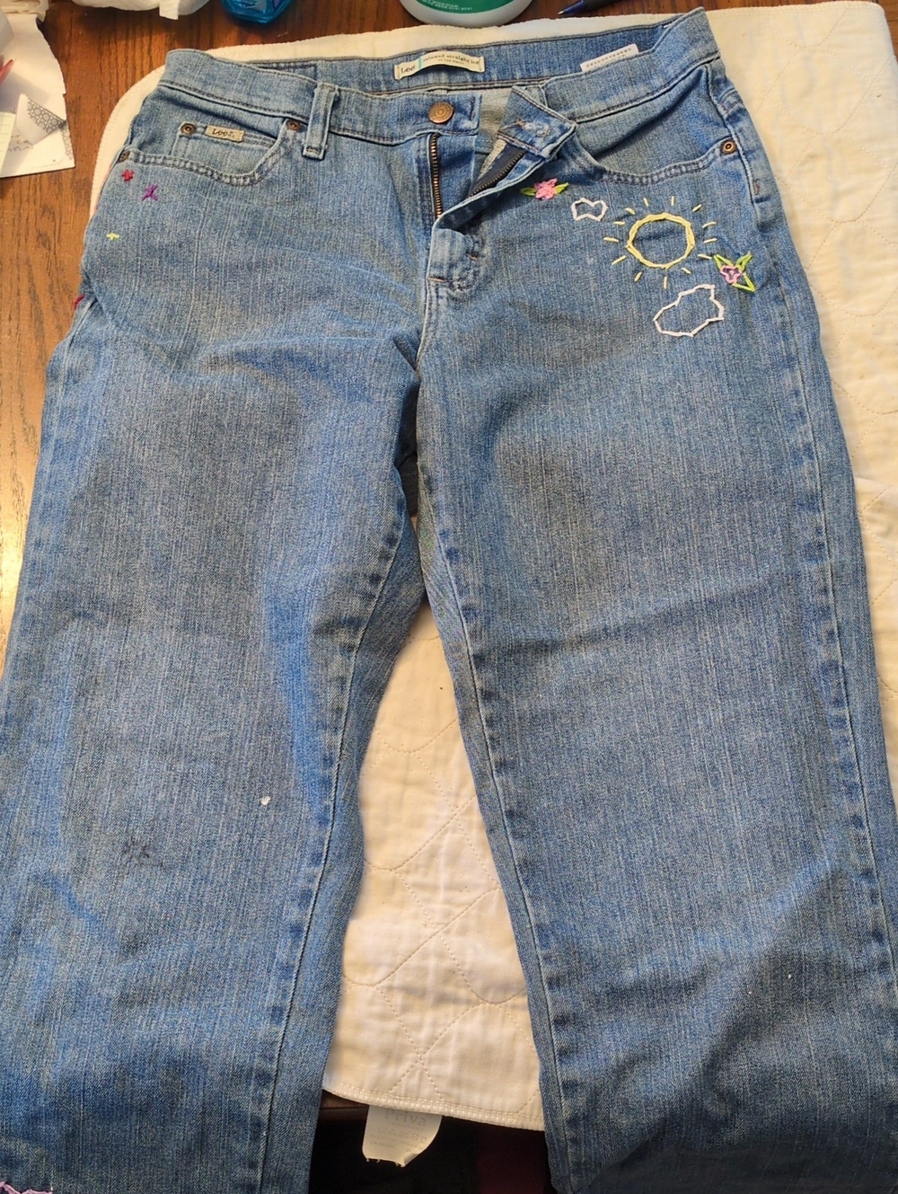 Lee Blue Straight-Leg Jeans with Embroidered Sun and Stars